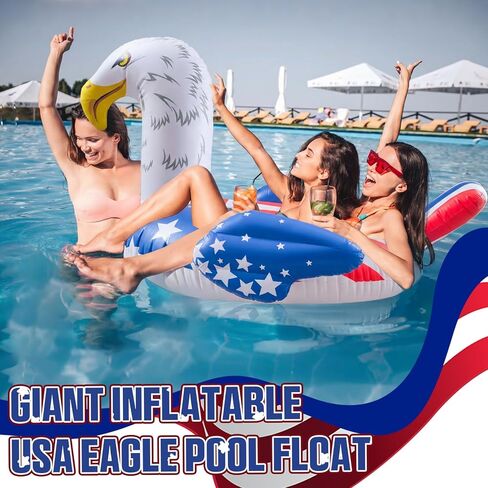 American Flag Inflatable Eagle Pool Float-60 Inch 4th of July Swim Tube Rings 250th Anniversary Red White & Blue Floating Raft for Summer Lake Beach Pool Party Ride in Saudi Arabia