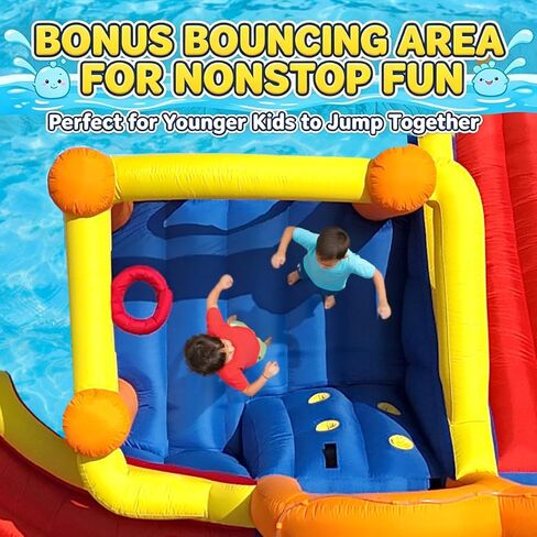 HuaKastro [Upgraded Version] Bounce House Water Slide Combo for Big Kids 8-12, Water Bounce House with Dual Long Slides & Big Splash Pool, Backyard Water Park for Kids 3-12 in Saudi Arabia