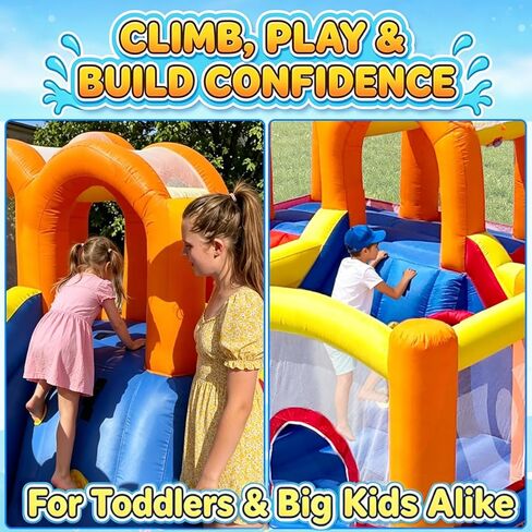 HuaKastro [Upgraded Version] Bounce House Water Slide Combo for Big Kids 8-12, Water Bounce House with Dual Long Slides & Big Splash Pool, Backyard Water Park for Kids 3-12 in Saudi Arabia