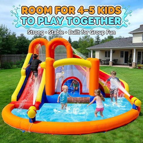 HuaKastro [Upgraded Version] Bounce House Water Slide Combo for Big Kids 8-12, Water Bounce House with Dual Long Slides & Big Splash Pool, Backyard Water Park for Kids 3-12 in Saudi Arabia