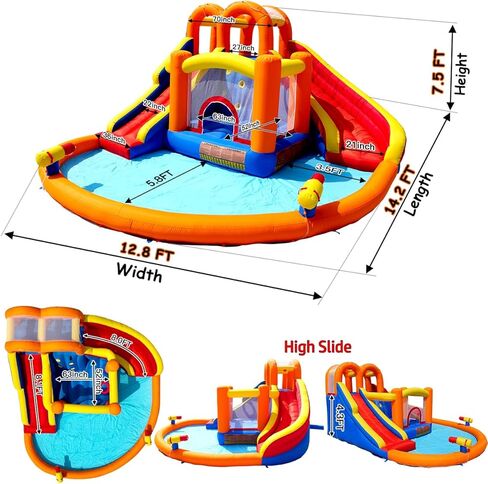 HuaKastro [Upgraded Version] Bounce House Water Slide Combo for Big Kids 8-12, Water Bounce House with Dual Long Slides & Big Splash Pool, Backyard Water Park for Kids 3-12 in Saudi Arabia