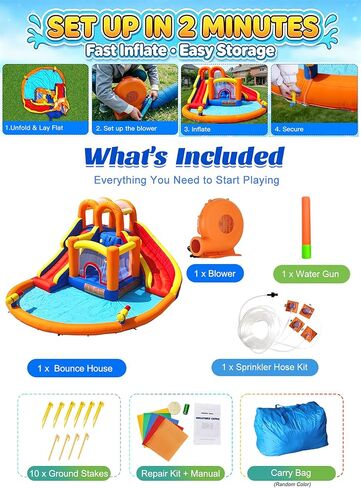 HuaKastro [Upgraded Version] Bounce House Water Slide Combo for Big Kids 8-12, Water Bounce House with Dual Long Slides & Big Splash Pool, Backyard Water Park for Kids 3-12 in Saudi Arabia