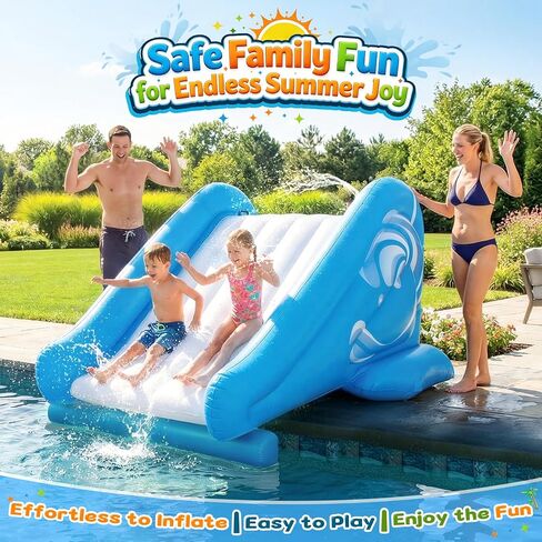 EKEPE Inflatable Water Slide for Pool, Heavy Duty Pool Slide with Water Sprayer for Kids Family Summer Play, Durable Blow Up Backyard Water Slide for Parties, In-ground or Above Ground Pools - Blue in Saudi Arabia