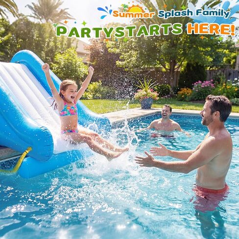 EKEPE Inflatable Water Slide for Pool, Heavy Duty Pool Slide with Water Sprayer for Kids Family Summer Play, Durable Blow Up Backyard Water Slide for Parties, In-ground or Above Ground Pools - Blue in Saudi Arabia