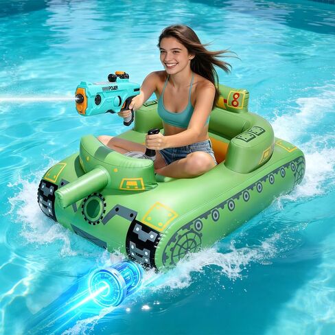 GIGIGO Motorized Pool Float with Electric Water Gun, Rechargeable Inflatable Tank Floats for Adults & Teens, Lake River Floaties with Motor, Pool Toys for Party, Vacation & Water Relaxation in Saudi Arabia
