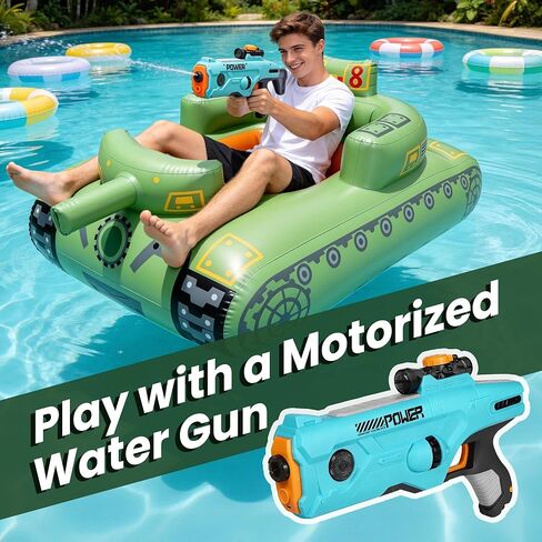 GIGIGO Motorized Pool Float with Electric Water Gun, Rechargeable Inflatable Tank Floats for Adults & Teens, Lake River Floaties with Motor, Pool Toys for Party, Vacation & Water Relaxation in Saudi Arabia