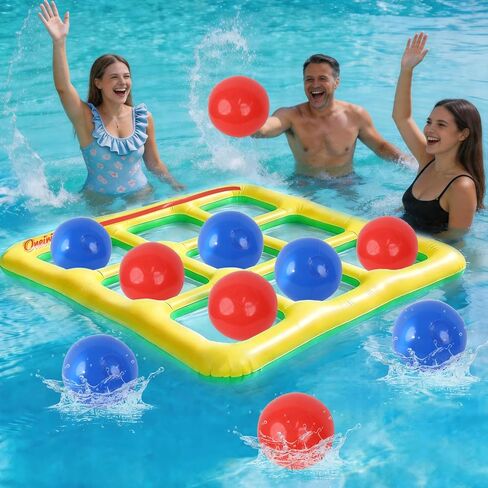 Oneirion Tic Tac Toe Pool Toys Set, Floating Inflatable Toy with 10 Balls, Fun Water Game for Kids Teens Adults, Pool, Beach & Outdoor, 2-10 Players in Saudi Arabia