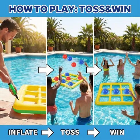 Oneirion Tic Tac Toe Pool Toys Set, Floating Inflatable Toy with 10 Balls, Fun Water Game for Kids Teens Adults, Pool, Beach & Outdoor, 2-10 Players in Saudi Arabia