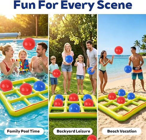 Oneirion Tic Tac Toe Pool Toys Set, Floating Inflatable Toy with 10 Balls, Fun Water Game for Kids Teens Adults, Pool, Beach & Outdoor, 2-10 Players in Saudi Arabia