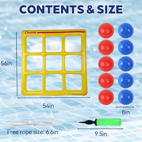 Oneirion Tic Tac Toe Pool Toys Set, Floating Inflatable Toy with 10 Balls, Fun Water Game for Kids Teens Adults, Pool, Beach & Outdoor, 2-10 Players in Saudi Arabia