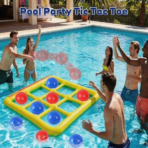 Oneirion Tic Tac Toe Pool Toys Set, Floating Inflatable Toy with 10 Balls, Fun Water Game for Kids Teens Adults, Pool, Beach & Outdoor, 2-10 Players in Saudi Arabia