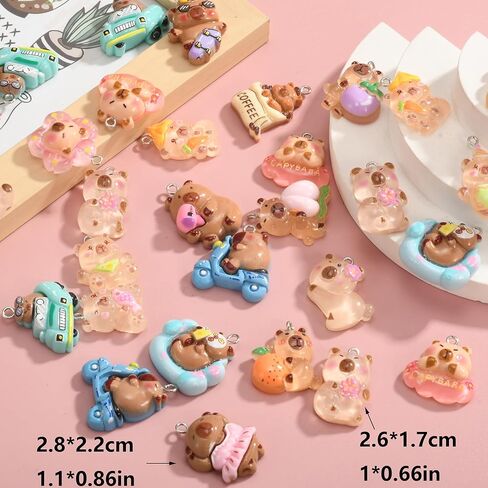 35pcs mixed Assorted Designs Resin Animal Cute Capybara Mini Charms Collection Pendants in Kuwait