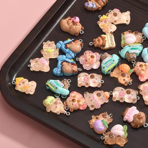 35pcs mixed Assorted Designs Resin Animal Cute Capybara Mini Charms Collection Pendants in Kuwait