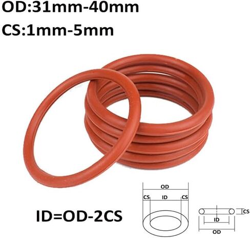 Red Silicone Rubber O-Ring Thickness 1/1.5/2/2.4/3/3.5/4/5mm OD 31-40mm Sealing Ring Heat Resistance O Seals Gaskets(5 Pieces,OD 33mm,CS 5.0mm) in Kuwait