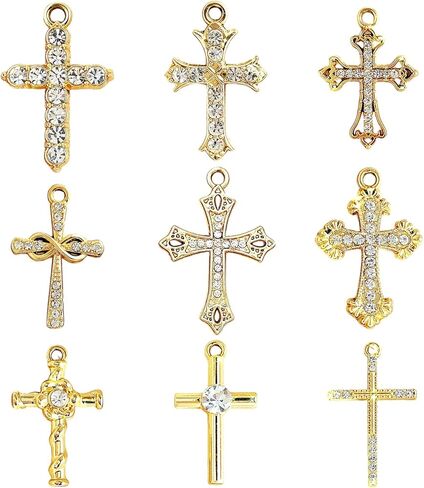 Gold Cross Charms, Vintage Crucifix Pendants for Jewelry Making, DIY Necklace Bracelet Earrings, 9 Styles in Saudi Arabia