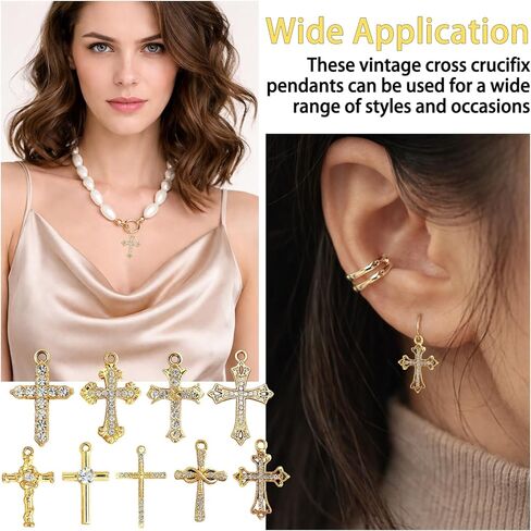 Gold Cross Charms, Vintage Crucifix Pendants for Jewelry Making, DIY Necklace Bracelet Earrings, 9 Styles in Saudi Arabia