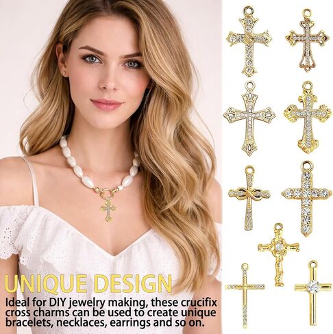 Gold Cross Charms, Vintage Crucifix Pendants for Jewelry Making, DIY Necklace Bracelet Earrings, 9 Styles in Saudi Arabia