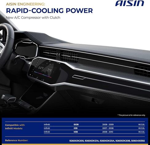 AISIN AFTERMARKET ACCN-00931 Air Conditioner AC Compressor - Compatible with Infiniti G35 2007-2008 3.5L, EX35 2008-2009 3.5L, M35 2008-2010 3.5L - with 7-Pulley Groove, with Clutch in Kuwait