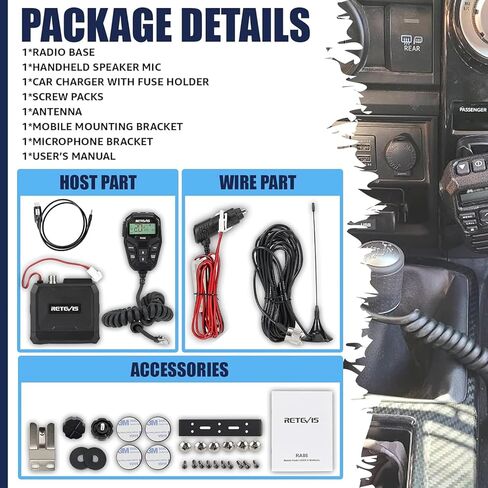 Retevis RA86 GMRS Mobile Radio, Dual Speakers NOAA, Long Range Mobile Transceiver(1 Pack) with C2 GMRS Radio Handheld(2 Packs), Flashlight, 2000mAh, Type-C, Communicate Kit for Vehicle Traveling in Saudi Arabia