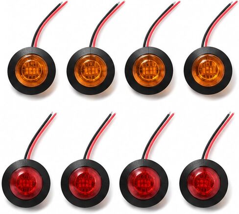 lkelyonewy 3/4 Inch Amber & Red Led Side Marker Lights 12V Round Mini Clearance Lights For Truck for Truck Car Bus Trailer Van Caravan Boat (4 Red+4 Amber) in Kuwait