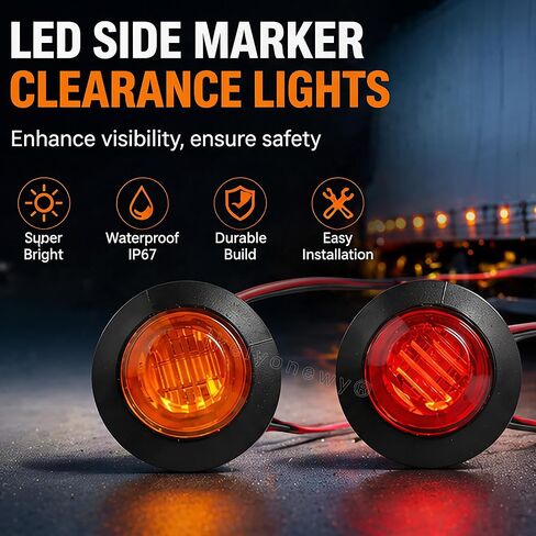 lkelyonewy 3/4 Inch Amber & Red Led Side Marker Lights 12V Round Mini Clearance Lights For Truck for Truck Car Bus Trailer Van Caravan Boat (4 Red+4 Amber) in Kuwait