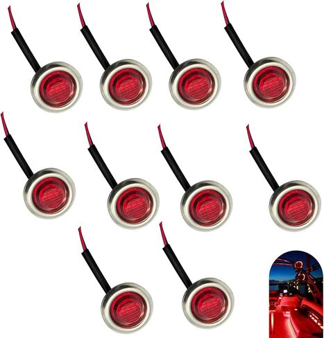 10 PCS 3/4" Round LED Lights, Front Rear Side Marker Indicators Lights, 12/24V Waterproof Clearance Light, Universal for Trucks, Boats, RVs, Trailers, Pickup (Red) in Saudi Arabia