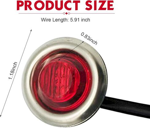 10 PCS 3/4" Round LED Lights, Front Rear Side Marker Indicators Lights, 12/24V Waterproof Clearance Light, Universal for Trucks, Boats, RVs, Trailers, Pickup (Red) in Saudi Arabia