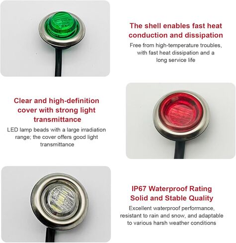 10 PCS 3/4" Round LED Lights, Front Rear Side Marker Indicators Lights, 12/24V Waterproof Clearance Light, Universal for Trucks, Boats, RVs, Trailers, Pickup (Red) in Saudi Arabia