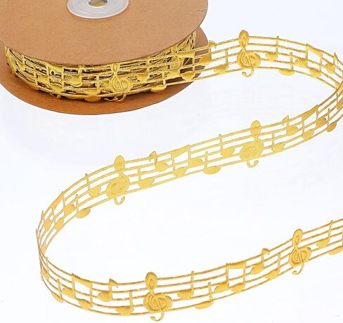 20 Yards Music Note Ribbon Decorations Craft Ribbons Hollow Notation Grosgrain Engraved Clothing Trim Accessories for Gift Wrapping Decor Christmas(Gold) in Kuwait