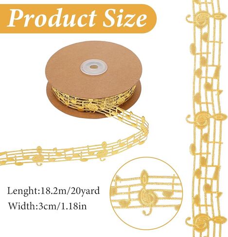 20 Yards Music Note Ribbon Decorations Craft Ribbons Hollow Notation Grosgrain Engraved Clothing Trim Accessories for Gift Wrapping Decor Christmas(Gold) in Kuwait