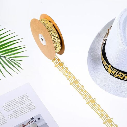 20 Yards Music Note Ribbon Decorations Craft Ribbons Hollow Notation Grosgrain Engraved Clothing Trim Accessories for Gift Wrapping Decor Christmas(Gold) in Kuwait