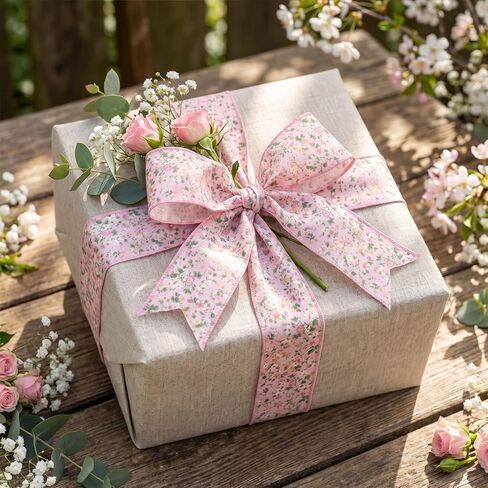 Spring Floral Wired Ribbon 2.5 Inch, 4 Rolls Vintage Wildflower Fabric Ribbon 20 Yards for Wreaths Bow Making Gift Wrapping Easter Party Decor in Saudi Arabia
