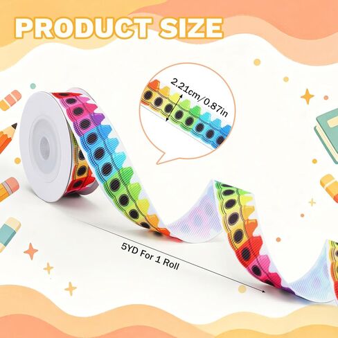 JarThenaAMCS 6 Rolls Back to School Grosgrain Ribbon Pencil Crayon Composition Notebook Fabric Wrapping Ribbon for Classroom DIY Crafts Wreath Bow Making Supplies, 30 Yard in Kuwait