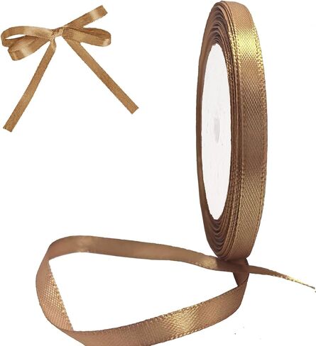 Satin Ribbon 1/4 Inch and 25 Yards Satin Fabric Ribbon for Gift Packaging, Craft, Christmas, Wedding, Flower Bouquet, Holiday Party, Invitation (Light Brown, 1/4") in Kuwait