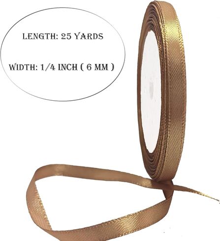 Satin Ribbon 1/4 Inch and 25 Yards Satin Fabric Ribbon for Gift Packaging, Craft, Christmas, Wedding, Flower Bouquet, Holiday Party, Invitation (Light Brown, 1/4") in Kuwait
