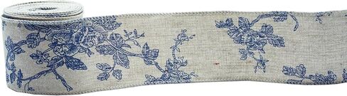 Blue Floral Wired Ribbon, Vintage Damask Ribbon with Wire Edged for Home Decorations, Gift Wrap, Craft, 2.5" x 10 Yards in Saudi Arabia