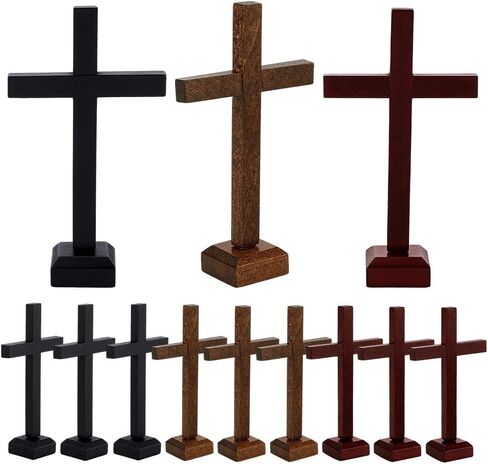 PH PandaHall 12pcs 3 Colors Wooden Crosses, 4 inch Unfinished Wood Crosses Tabletop Cross with Stands Rustic Standing Cross for Crafts Baptism Favors & Table Centerpieces Easter Decoration in Kuwait