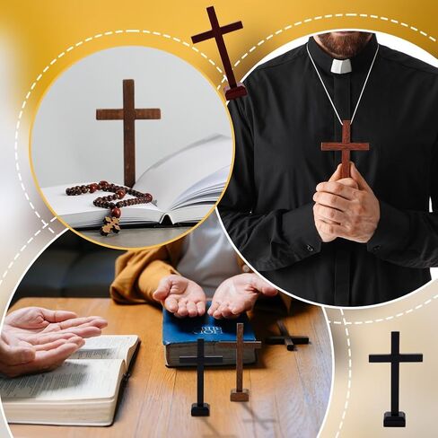 PH PandaHall 12pcs 3 Colors Wooden Crosses, 4 inch Unfinished Wood Crosses Tabletop Cross with Stands Rustic Standing Cross for Crafts Baptism Favors & Table Centerpieces Easter Decoration in Kuwait