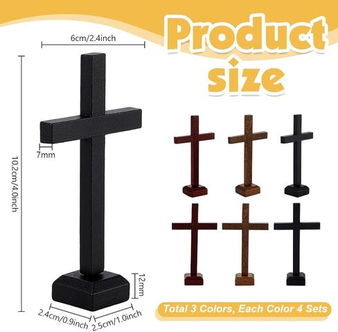 PH PandaHall 12pcs 3 Colors Wooden Crosses, 4 inch Unfinished Wood Crosses Tabletop Cross with Stands Rustic Standing Cross for Crafts Baptism Favors & Table Centerpieces Easter Decoration in Kuwait