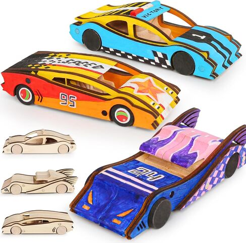 3 Pcs Wooden Cars, Unfinished Wooden Cars to Paint Wood DIY Cars Arts and Crafts Kit for Students Home Activities Easy Woodworking and Family Time (Paints and Brushes not Included) in Saudi Arabia