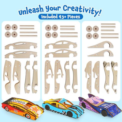 3 Pcs Wooden Cars, Unfinished Wooden Cars to Paint Wood DIY Cars Arts and Crafts Kit for Students Home Activities Easy Woodworking and Family Time (Paints and Brushes not Included) in Saudi Arabia