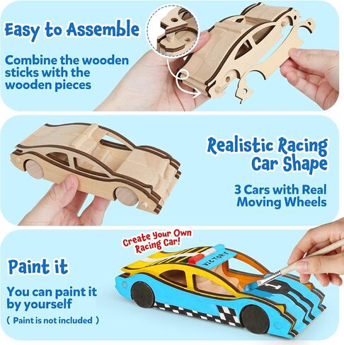 3 Pcs Wooden Cars, Unfinished Wooden Cars to Paint Wood DIY Cars Arts and Crafts Kit for Students Home Activities Easy Woodworking and Family Time (Paints and Brushes not Included) in Saudi Arabia