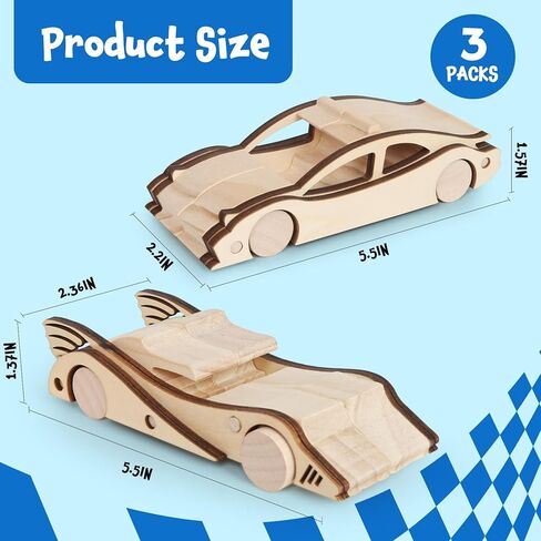 3 Pcs Wooden Cars, Unfinished Wooden Cars to Paint Wood DIY Cars Arts and Crafts Kit for Students Home Activities Easy Woodworking and Family Time (Paints and Brushes not Included) in Saudi Arabia