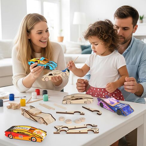 3 Pcs Wooden Cars, Unfinished Wooden Cars to Paint Wood DIY Cars Arts and Crafts Kit for Students Home Activities Easy Woodworking and Family Time (Paints and Brushes not Included) in Saudi Arabia