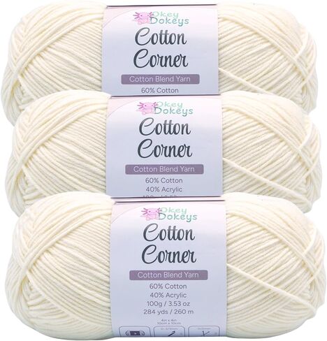Okeydokeys Cotton Corner Yarn for Knitting and Crocheting, Cream Yarn with Soft and Skin-Friendly, 4-Ply DK Weight 3 Light Yarn, 3.53oz/284y Per Skein, Butter Cream Color 4 in Saudi Arabia
