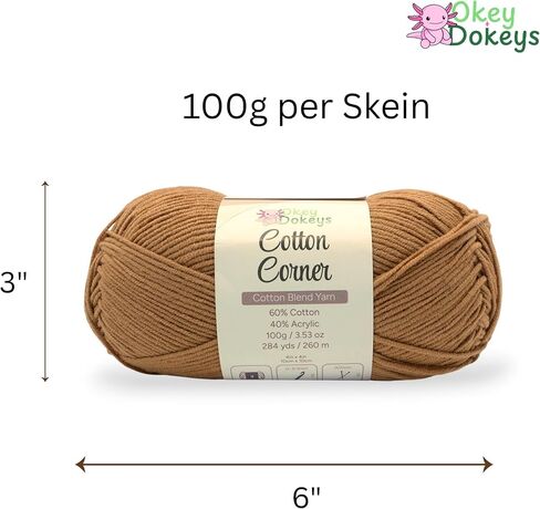 Okeydokeys Cotton Corner Yarn for Knitting and Crocheting, Cream Yarn with Soft and Skin-Friendly, 4-Ply DK Weight 3 Light Yarn, 3.53oz/284y Per Skein, Butter Cream Color 4 in Saudi Arabia