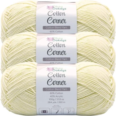 Okeydokeys Cotton Corner Yarn for Knitting and Crocheting, Cream Yarn with Soft and Skin-Friendly, 4-Ply DK Weight 3 Light Yarn, 3.53oz/284y Per Skein, Butter Cream Color 4 in Saudi Arabia