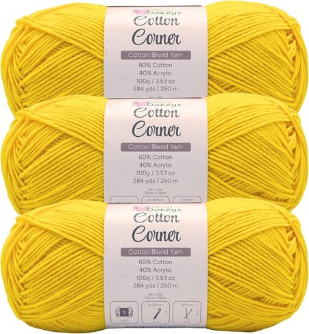 Okeydokeys Cotton Corner Yarn for Knitting and Crocheting, Cream Yarn with Soft and Skin-Friendly, 4-Ply DK Weight 3 Light Yarn, 3.53oz/284y Per Skein, Butter Cream Color 4 in Saudi Arabia