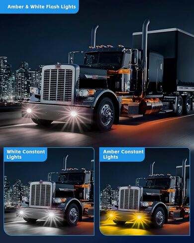 2PCS Dual Revolution LED Watermelon Lights, [3 Color Modes] Watermelon Lights for Semi Trucks with Bracket, Side Marker Signal Lights for Kenworth Peterbilt Freightliner, (Amber & White) in Saudi Arabia