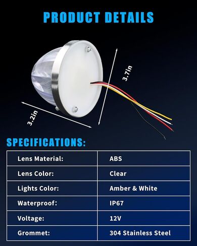 2PCS Dual Revolution LED Watermelon Lights, [3 Color Modes] Watermelon Lights for Semi Trucks with Bracket, Side Marker Signal Lights for Kenworth Peterbilt Freightliner, (Amber & White) in Saudi Arabia